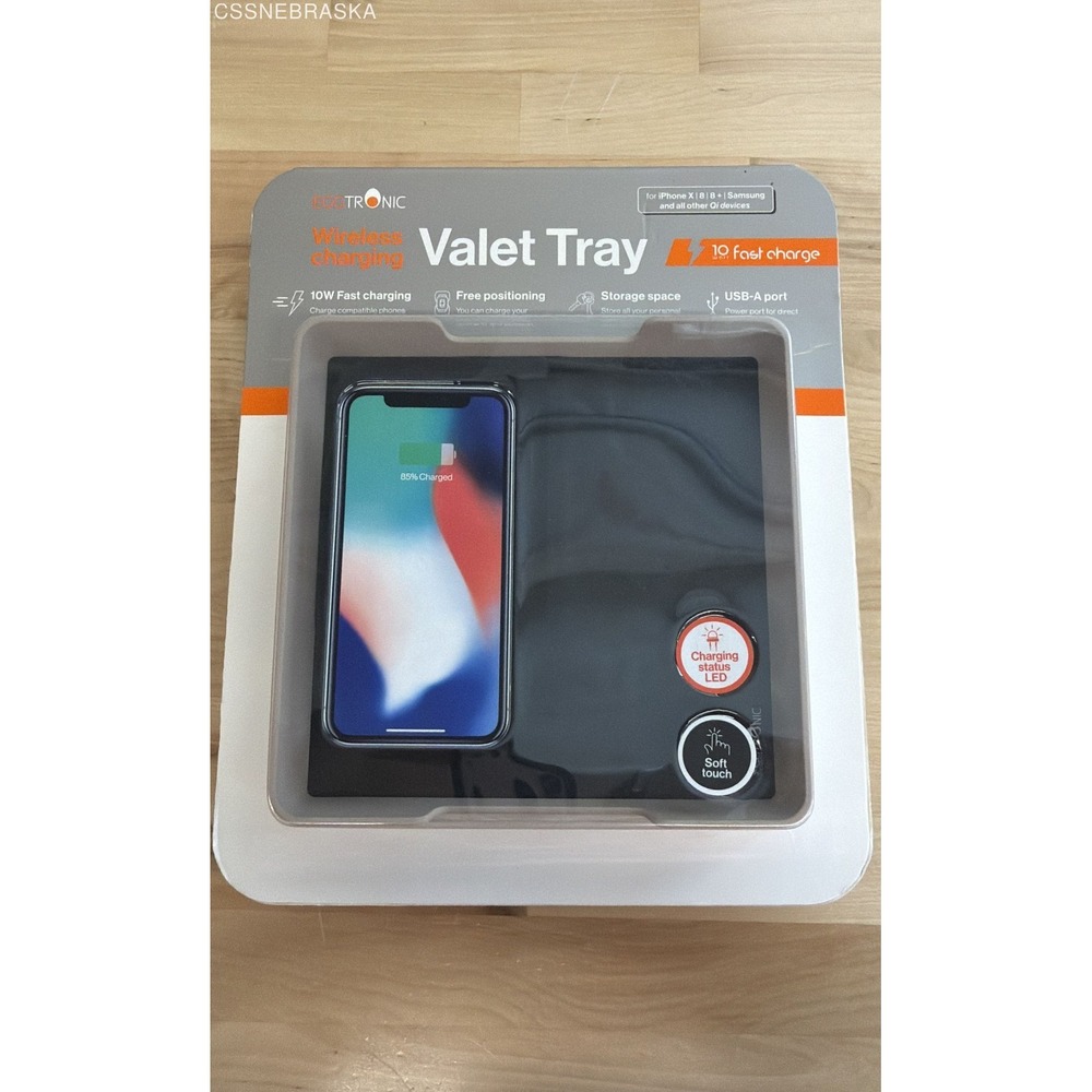 Eggtronic VTBB10 Wireless Charging Valet Tray 10W Fast Charge Qi Black New